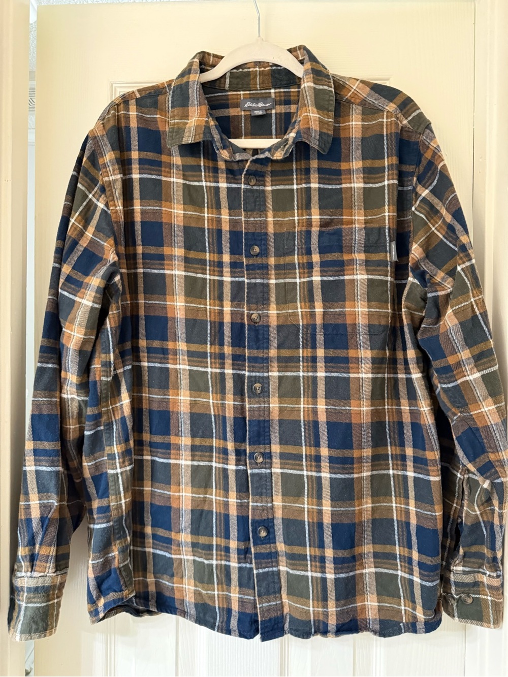 Eddie Bauer Plaid Button-Down Shirt in Blue & Brown